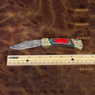 Personalized Damascus Steel Pocket Knife Wood Handle Folding Knife