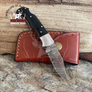 Damascus Best Pocket Knife Buffalo Horn Folding Knife For Sale