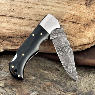Damascus Best Pocket Knife Buffalo Horn Folding Knife For Sale