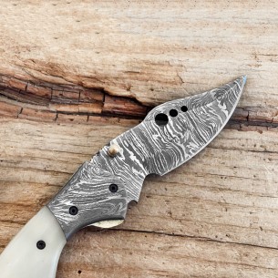 Camel Bone Damascus Stainless Steel Pocket Knife - Handmade Folding Knife