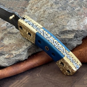 Damascus Stainless Steel Folding Knife Camel Bone Handle For Sale