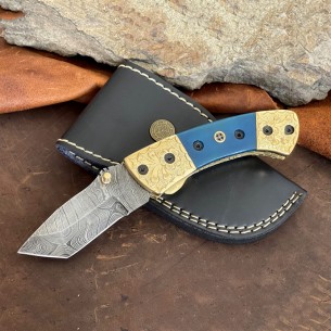 Damascus Stainless Steel Folding Knife Camel Bone Handle For Sale