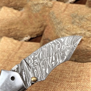 Handmade Damascus Best Folding Pocket Knife Blue Handle Knife