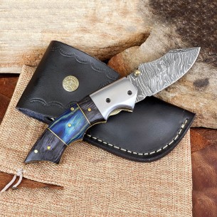 Handmade Damascus Best Folding Pocket Knife Blue Handle Knife