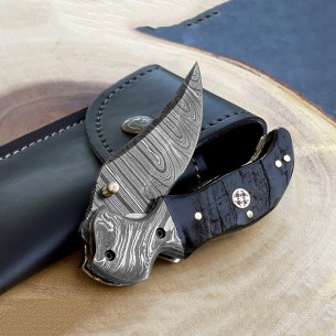 Personalized Damascus Gerber Pocket Folding Knife Ram Horn Handlex