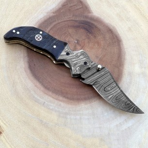 Personalized Damascus Gerber Pocket Folding Knife Ram Horn Handlex