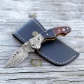 Custom Personalized Damascus Stainless Steel Folding Knife Buffalo Horn