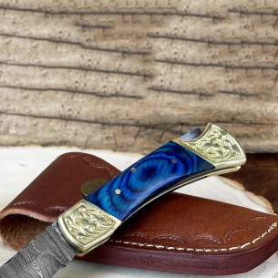 Handmade Damascus Steel Folding Pocket Knife For Sale