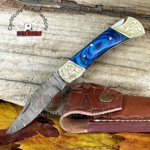 Handmade Damascus Steel Folding Pocket Knife For Sale