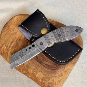 Personalized Full Damascus Folding Pocket Knife - Anniversary Unique Gift For Men