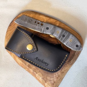 Personalized Full Damascus Folding Pocket Knife - Anniversary Unique Gift For Men