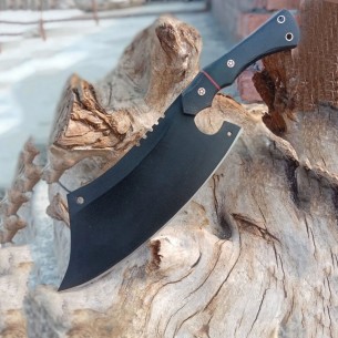 Handmade Chef Cleaver | Powder Coated D2 Steel Chopper | Micarta Handle | Leather Sheath