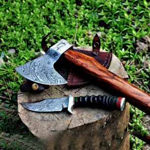Handmade Damascus Steel Viking Axe Forged Viking Axe Camping Axe For Sale