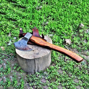 Handmade Damascus Steel Blade Axe Rose Wood Handle