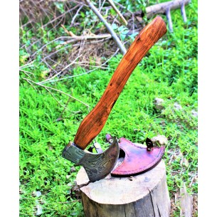 Handmade Damascus Steel Blade Axe Rose Wood Handle