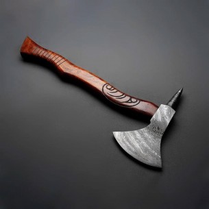 Handmade Damascus Steel Custom Axe / Hatchet With Beautiful Rose Wood Handle Included Leather Sheath