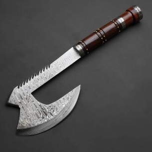 Handmade Damascus Hatchet With Beautiful Rose Wood Handle Included Leather Sheath