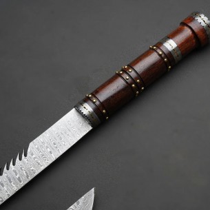 Handmade Damascus Hatchet With Beautiful Rose Wood Handle Included Leather Sheath