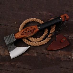 Custom Hand Made High Carbon Steel Axe With Full Handle Black Wrap Rose Wood Handle Camping Viking Hatchet Axe