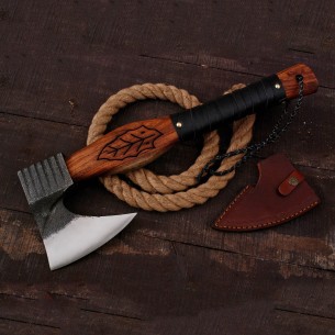 Custom Hand Made High Carbon Steel Axe With Full Handle Black Wrap Rose Wood Handle Camping Viking Hatchet Axe