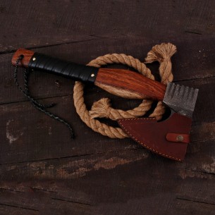 Custom Hand Made High Carbon Steel Axe With Full Handle Black Wrap Rose Wood Handle Camping Viking Hatchet Axe