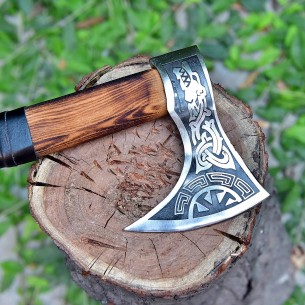 Custom Gift Forged Carbon Steel Viking Axe Hatchet Rose Wood Throwing Axes Viking Bearded Camping Axe
