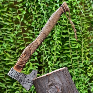 Handmade High Carbon Steel Axe Bearded viking Axe Leather Engraved Hunting camping Battle With Cover